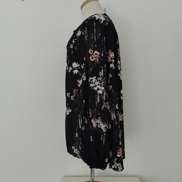 White House Black Market Floral Blouse 10 M Pink Flower Black Lace Chiffon Shirt - Picture 7 of 13